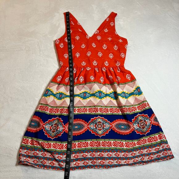 Women's Sleeveless V-Neck Fit and Flare Mini Dress Size XS Bohemian Colorful - Picture 10 of 10
